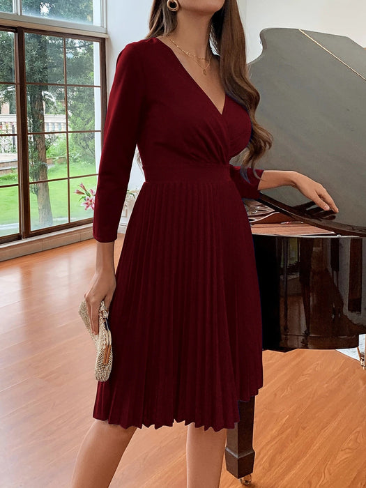 SHEIN Vestido cruzado clásico con bajo plisado - Quierox - Tienda Online