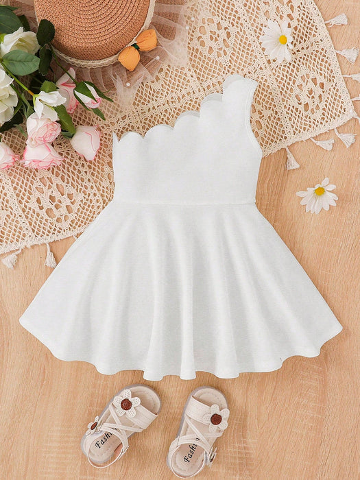 Shein Vestido de bebé niña de un solo hombro con ribete festoneado - Quierox - Tienda Online
