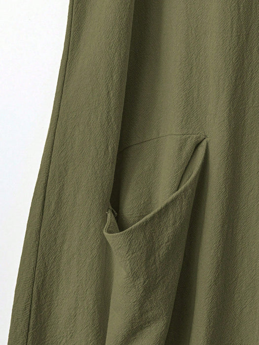 Shein Vestido de corte A hasta la rodilla, sin mangas, con bolsillos, bajo fruncido y estilo campestre - Quierox - Tienda Online