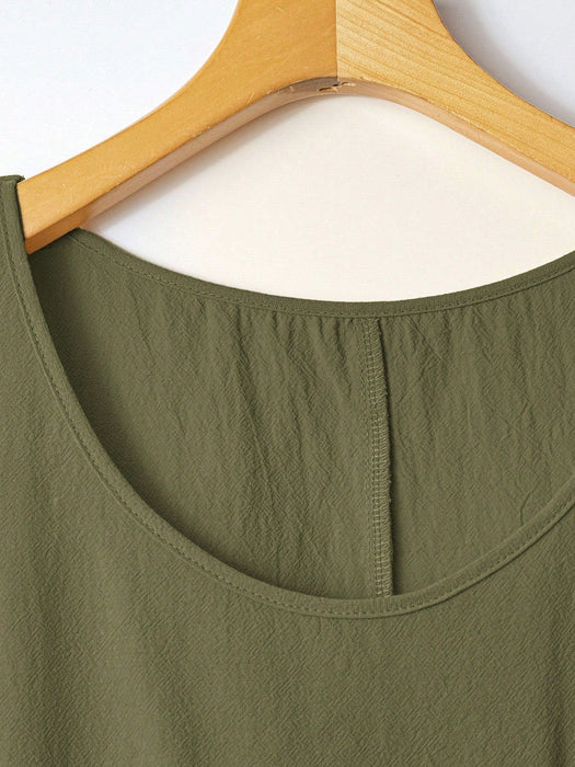 Shein Vestido de corte A hasta la rodilla, sin mangas, con bolsillos, bajo fruncido y estilo campestre - Quierox - Tienda Online