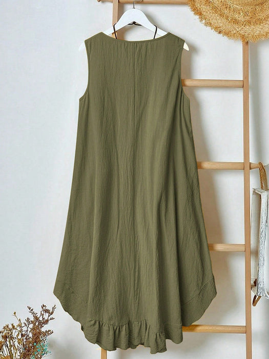 Shein Vestido de corte A hasta la rodilla, sin mangas, con bolsillos, bajo fruncido y estilo campestre - Quierox - Tienda Online