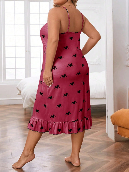 SHEIN Vestido de dormir con estampado de corazón y dobladillo con volantes para mujeres - Quierox - Tienda Online