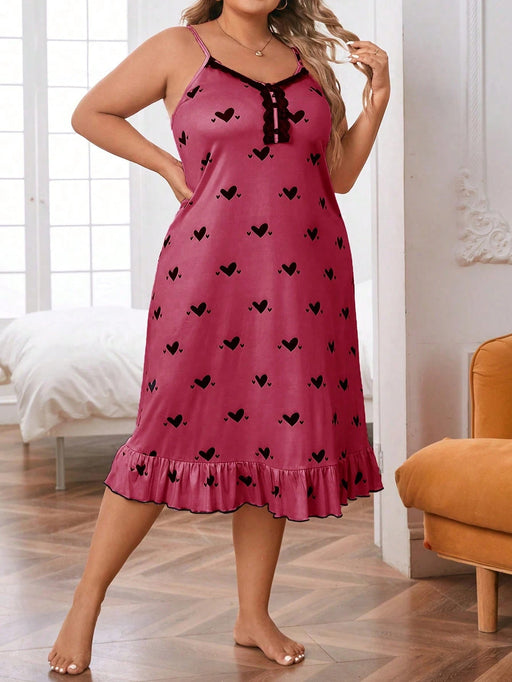 SHEIN Vestido de dormir con estampado de corazón y dobladillo con volantes para mujeres - Quierox - Tienda Online