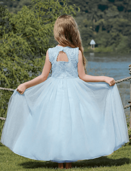 SHEIN Vestido de fiesta con espalda recortada y encaje de malla en contraste - Quierox - Tienda Online