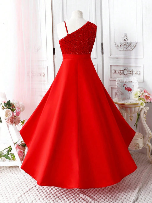 SHEIN Vestido de fiesta con hombro oblicuo, bajo asimétrico brillante - Quierox - Tienda Online