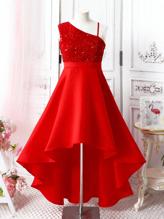 SHEIN Vestido de fiesta con hombro oblicuo, bajo asimétrico brillante - Quierox - Tienda Online