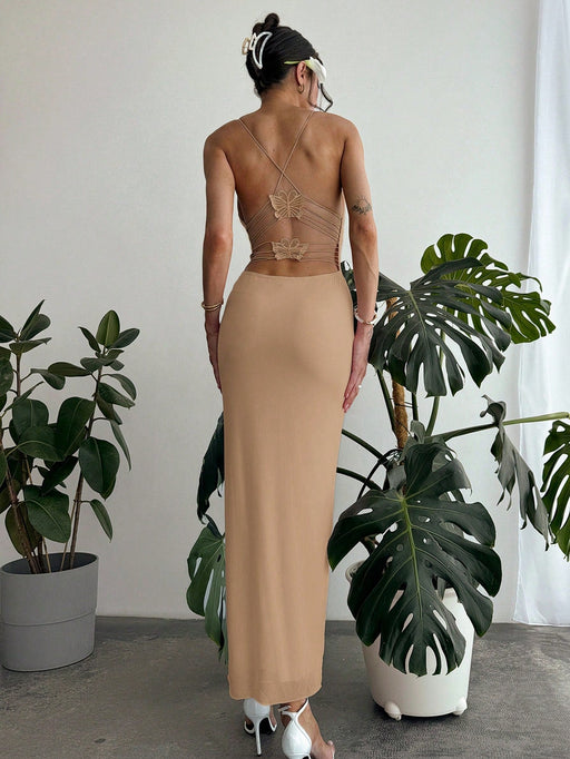 SHEIN Vestido de malla ajustado sin espalda color rosa liso para mujer de Aloruh, ideal para citas románticas - Quierox - Tienda Online