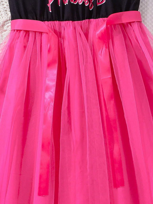 SHEIN Vestido de malla con borde de volantes y dobladillo de tul con estampado de corona y flores para niña - Quierox - Tienda Online