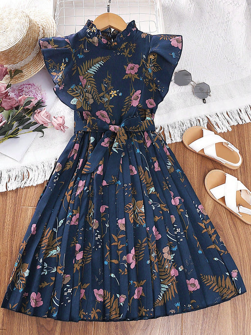 SHEIN Vestido de niña con estampado floral, volantes, bajo plisado y cinturón - Quierox - Tienda Online