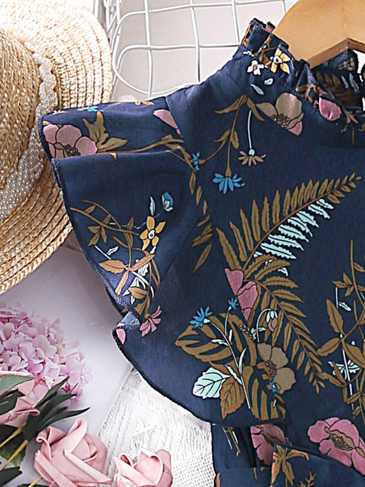 SHEIN Vestido de niña con estampado floral, volantes, bajo plisado y cinturón - Quierox - Tienda Online