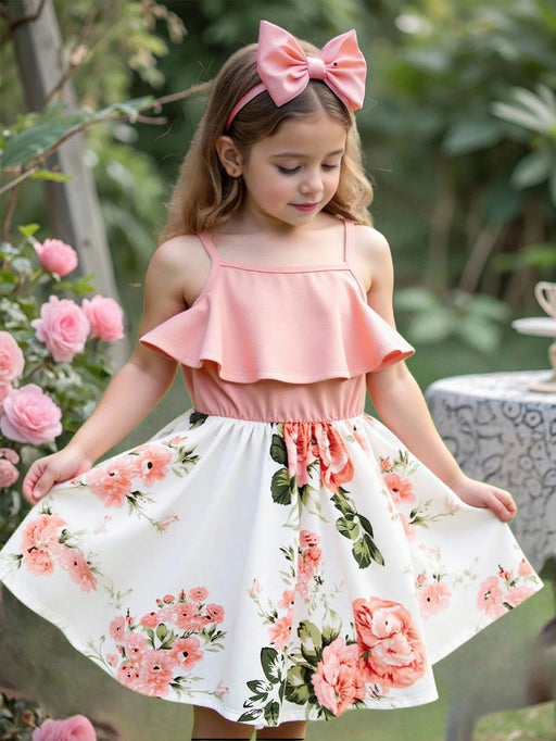 SHEIN Vestido de niña joven hasta la rodilla, sin mangas, con volantes y parches florales - Quierox - Tienda Online