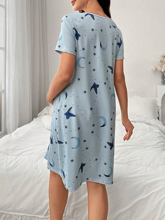 SHEIN Vestido de pijama de maternidad de verano con estampado de mariposas - Quierox - Tienda Online