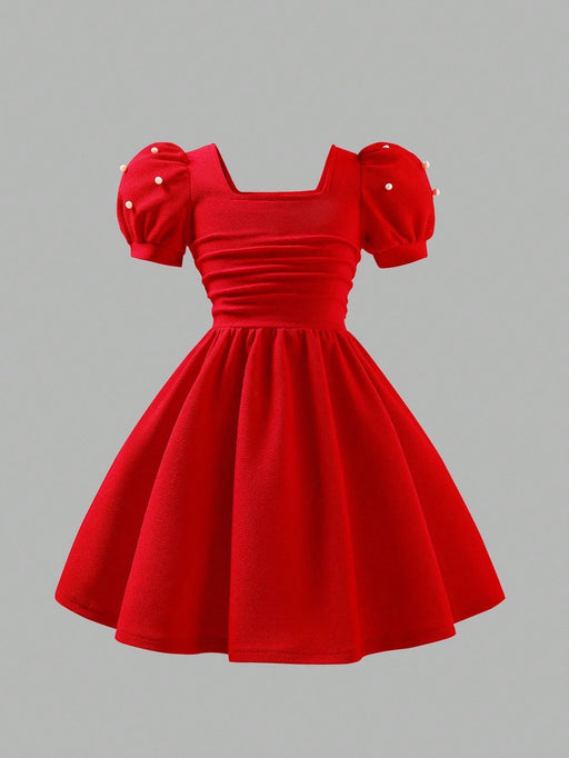 SHEIN Vestido de punto con cuello cuadrado, mangas abultadas y cuentas - Quierox - Tienda Online
