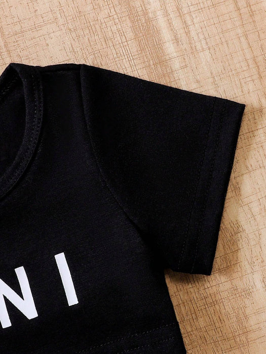 Shein Vestido de tirantes con estampado de cuadros y camiseta con letras para niña - Quierox - Tienda Online