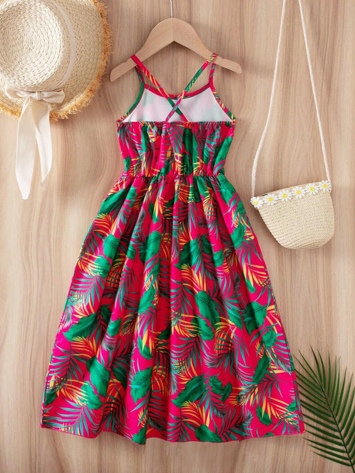 SHEIN Vestido de tirantes con estampado tropical y encaje en contraste para niña - Quierox - Tienda Online