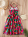 SHEIN Vestido de tirantes con estampado tropical y encaje en contraste para niña - Quierox - Tienda Online