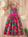 SHEIN Vestido de tirantes con estampado tropical y encaje en contraste para niña - Quierox - Tienda Online