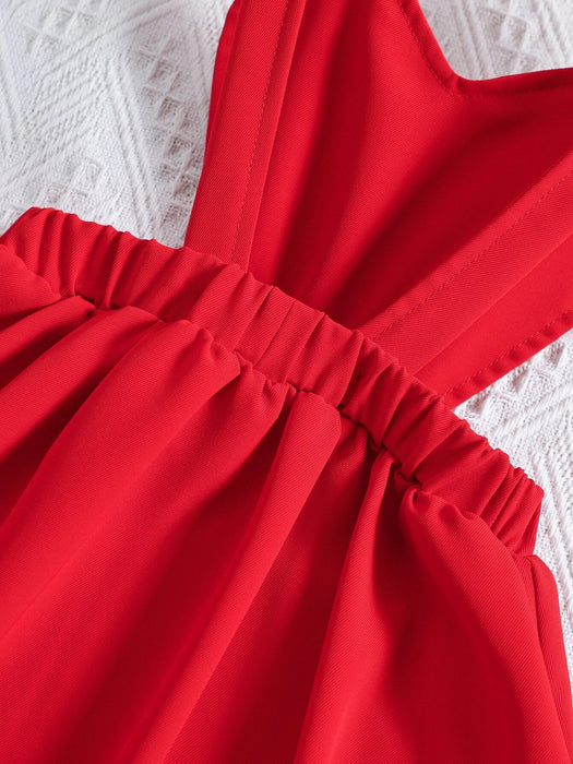 SHEIN Vestido de tirantes finos sencillo e informal de color rojo para chica joven - Quierox - Tienda Online