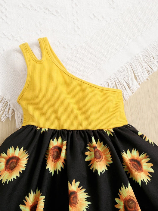 SHEIN Vestido de un solo hombro con estampado de girasoles para bebé - Quierox - Tienda Online