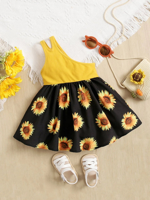 SHEIN Vestido de un solo hombro con estampado de girasoles para bebé - Quierox - Tienda Online