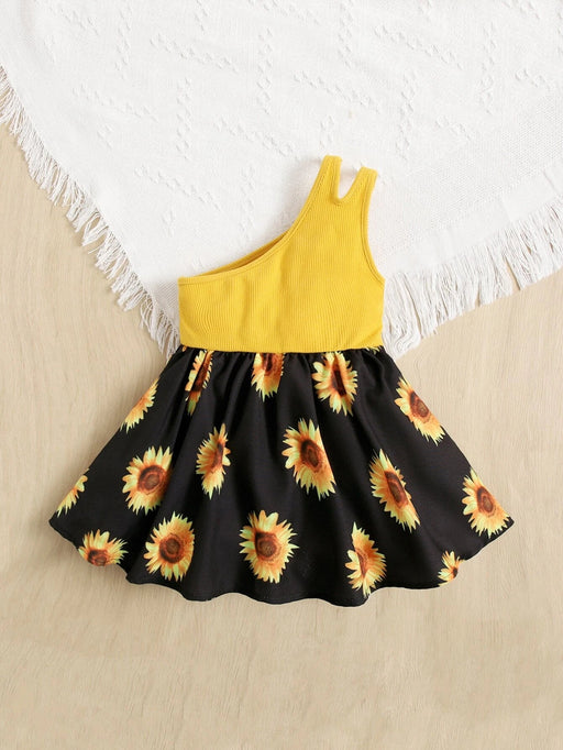 SHEIN Vestido de un solo hombro con estampado de girasoles para bebé - Quierox - Tienda Online