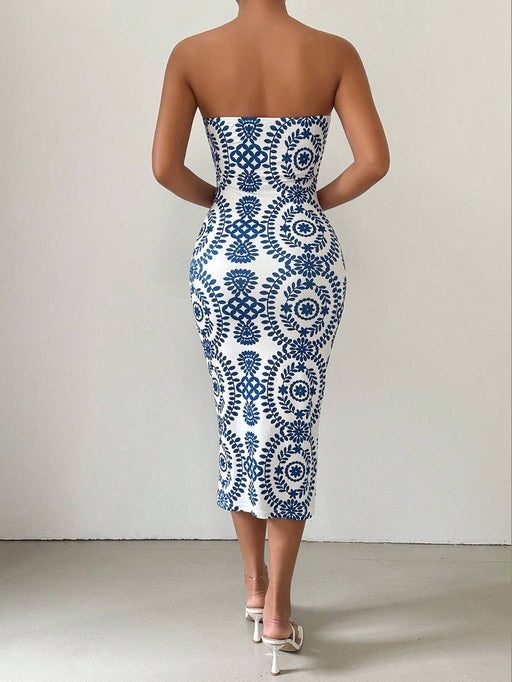 SHEIN Vestido De Verano Con Estampado Casual Y Ajustado Al Cuerpo Sin Tirantes - Quierox - Tienda Online