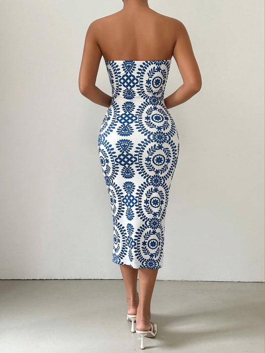 SHEIN Vestido De Verano Con Estampado Casual Y Ajustado Al Cuerpo Sin Tirantes - Quierox - Tienda Online