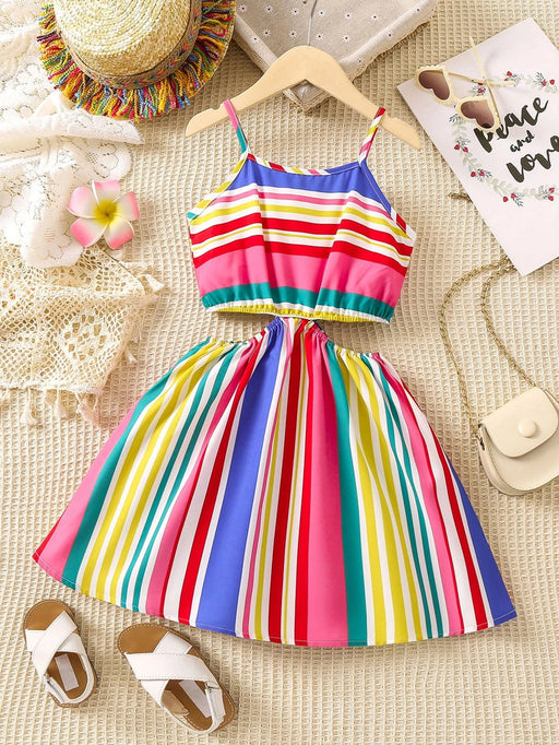 SHEIN Vestido de verano vintage sencillo con tirantes finos y rayas multicolor para chica joven - Quierox - Tienda Online