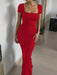 SHEIN Vestido elegante ajustado de manga corta con cuello cuadrado y color liso - Quierox - Tienda Online