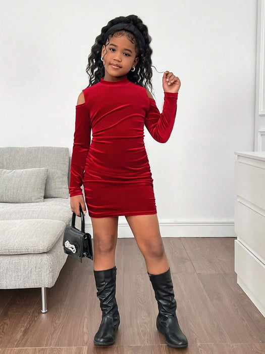 SHEIN Vestido elegante de manga larga con hombros descubiertos - Quierox - Tienda Online