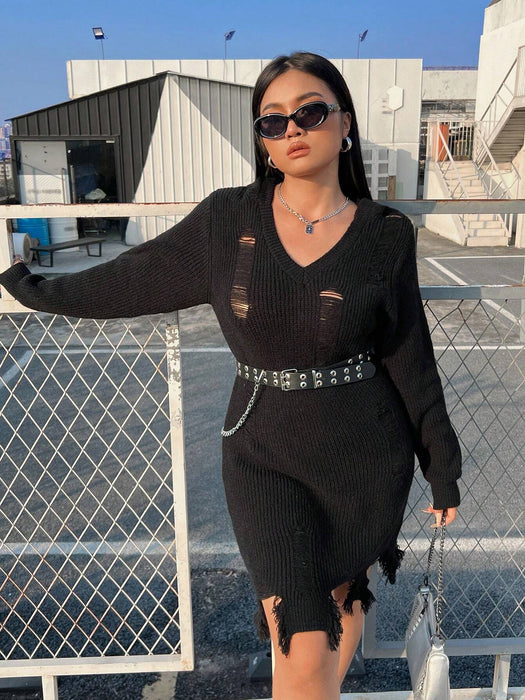 Shein Vestido estilo suéter con capucha y efecto desgastado - Quierox - Tienda Online