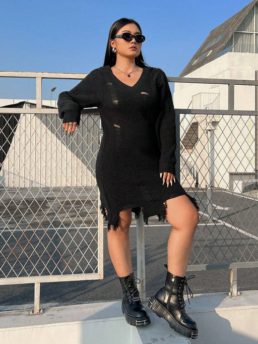 Shein Vestido estilo suéter con capucha y efecto desgastado - Quierox - Tienda Online