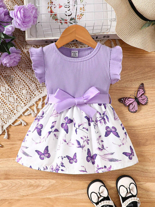 SHEIN Vestido impreso de patrón de mariposa casual y romántico con cinturón - Quierox - Tienda Online