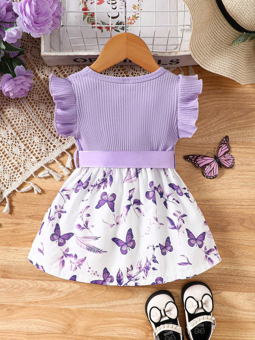 SHEIN Vestido impreso de patrón de mariposa casual y romántico con cinturón - Quierox - Tienda Online