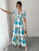Shein Vestido largo de mujer Elenzga con estampado floral, escote en V y mangas abullonadas - Quierox - Tienda Online
