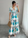 Shein Vestido largo de mujer Elenzga con estampado floral, escote en V y mangas abullonadas - Quierox - Tienda Online