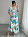 Shein Vestido largo de mujer Elenzga con estampado floral, escote en V y mangas abullonadas - Quierox - Tienda Online