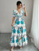 Shein Vestido largo de mujer Elenzga con estampado floral, escote en V y mangas abullonadas - Quierox - Tienda Online