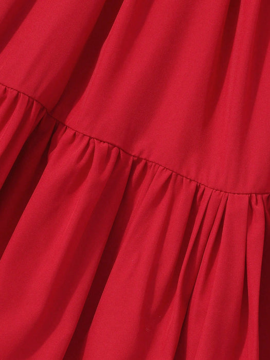 SHEIN Vestido lencero rojo para preadolescentes con diseño de lazo, silueta en línea A - Quierox - Tienda Online