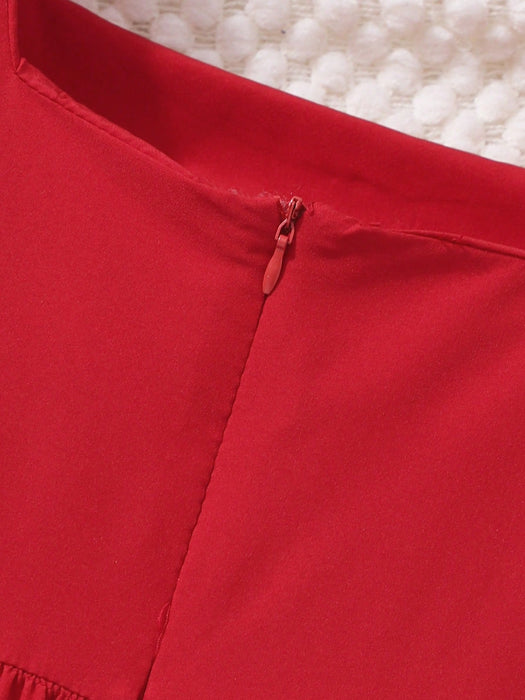 SHEIN Vestido lencero rojo para preadolescentes con diseño de lazo, silueta en línea A - Quierox - Tienda Online