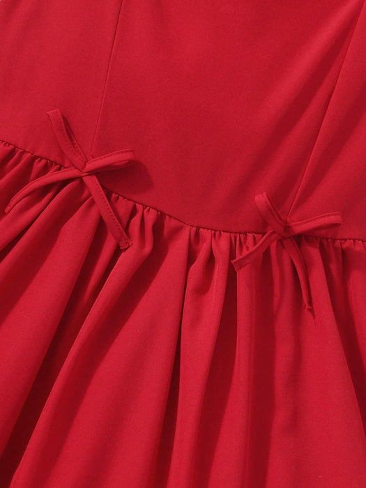 SHEIN Vestido lencero rojo para preadolescentes con diseño de lazo, silueta en línea A - Quierox - Tienda Online