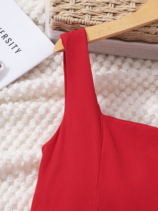 SHEIN Vestido lencero rojo para preadolescentes con diseño de lazo, silueta en línea A - Quierox - Tienda Online