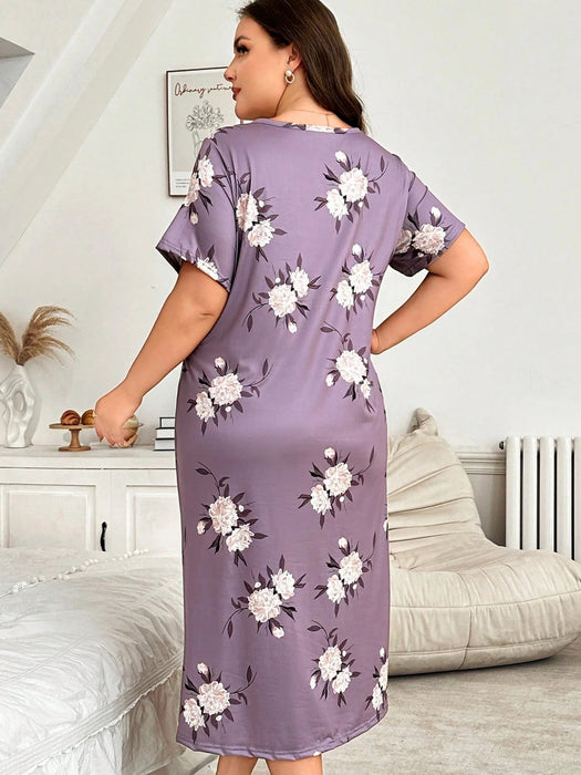 SHEIN Vestido maxi de punto con estampado floral para uso en casa - Quierox - Tienda Online