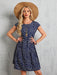SHEIN Vestido midi azul de manga corta con estampado floral para mujer - Quierox - Tienda Online