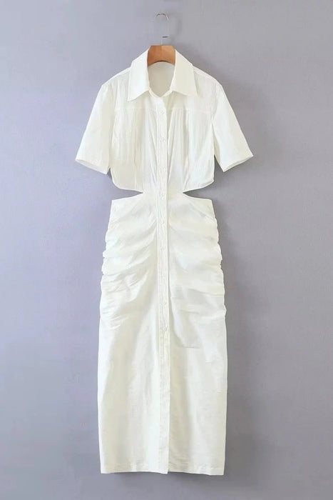 SHEIN Vestido midi con espalda descubierta, botones y fruncido latera para mujer - Quierox - Tienda Online