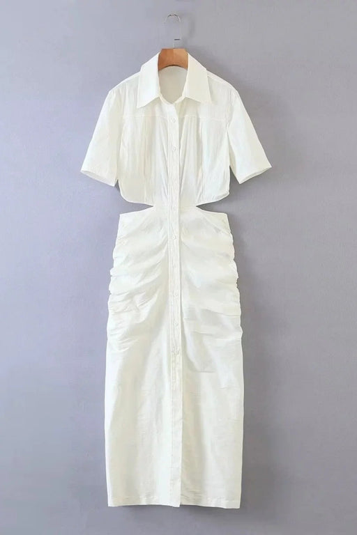 SHEIN Vestido midi con espalda descubierta, botones y fruncido latera para mujer - Quierox - Tienda Online