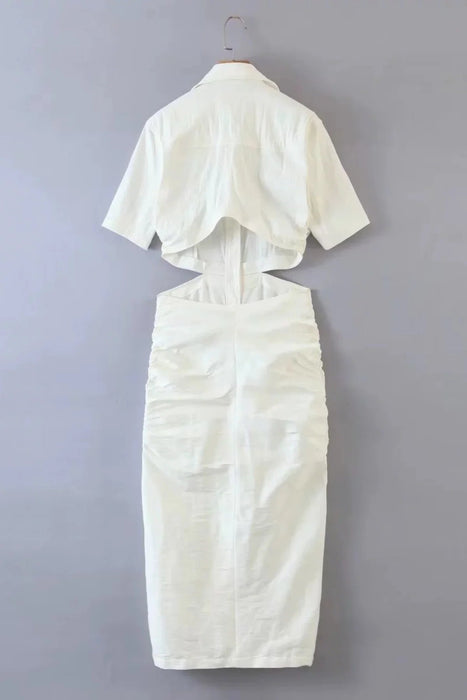 SHEIN Vestido midi con espalda descubierta, botones y fruncido latera para mujer - Quierox - Tienda Online