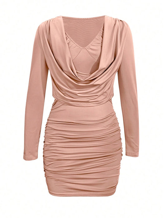 Shein Vestido mini ajustado sexy con escote en V para mujer, color liso, ideal para fiestas de adultos - Quierox - Tienda Online