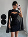 Shein Vestido mini de fiesta con cuello alto y capa brillante de Selianne para mujer, tela de otoño para mujer - Quierox - Tienda Online