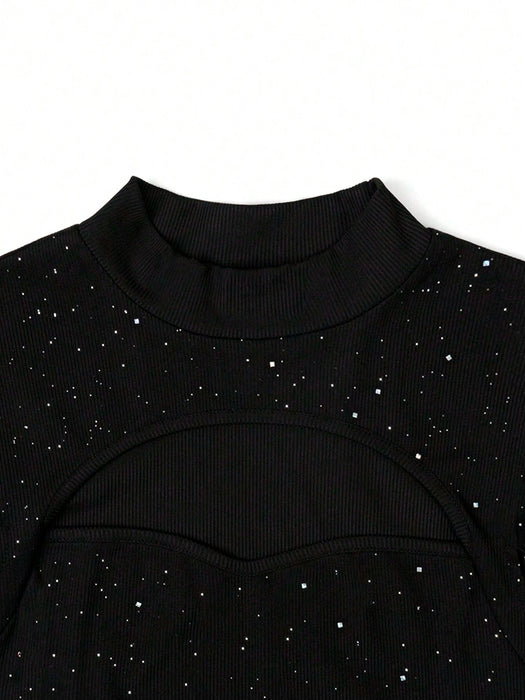Shein Vestido mini de fiesta con cuello alto y capa brillante de Selianne para mujer, tela de otoño para mujer - Quierox - Tienda Online